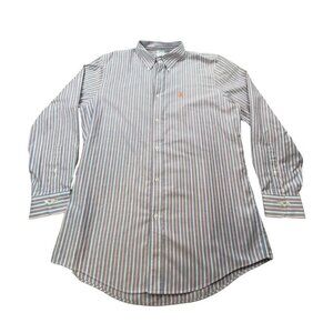 Brooks Brothers Shirt Men XL Milano Fit Blue Stripe Non Iron Supima Cotton Golde